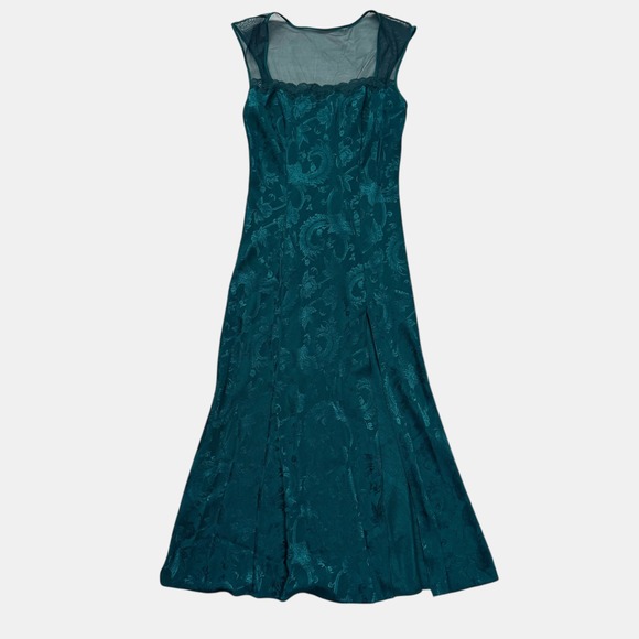 Victoria's Secret Green Slip Dress Maxi Side Slit Vintage Gold Label Size M - Picture 3 of 10